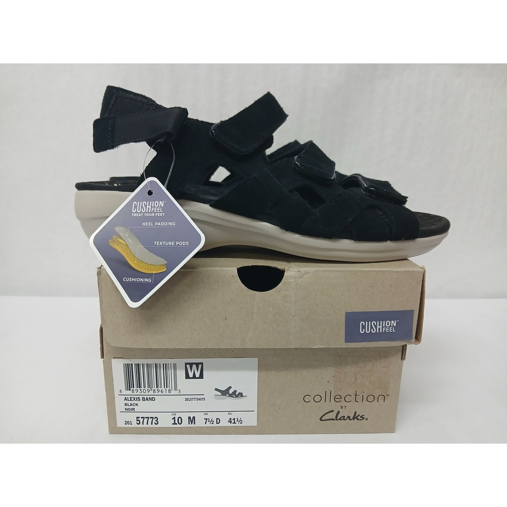 Clarks Women's Alexis Band Black Suede Comfort Sandals 26157773 Size 10M